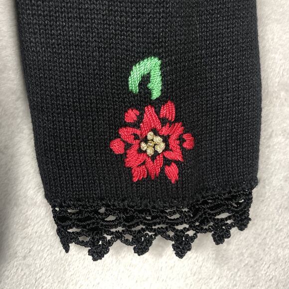 VTG ARRIVISTE Embroidered Cardigan 2X 26/28‎ Black Red Beaded Holiday Sweater - Picture 10 of 12
